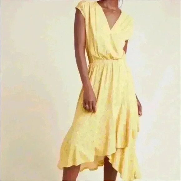 NWOT Anthropologie Maeve Yellow Midi Ruffle V-Neck Dress Women’s Size XS - Picture 1 of 8